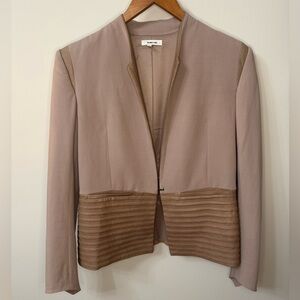 Helmut Lang Minimalist Goat Leather Pleated Waist Blazer Jacket Taupe Small